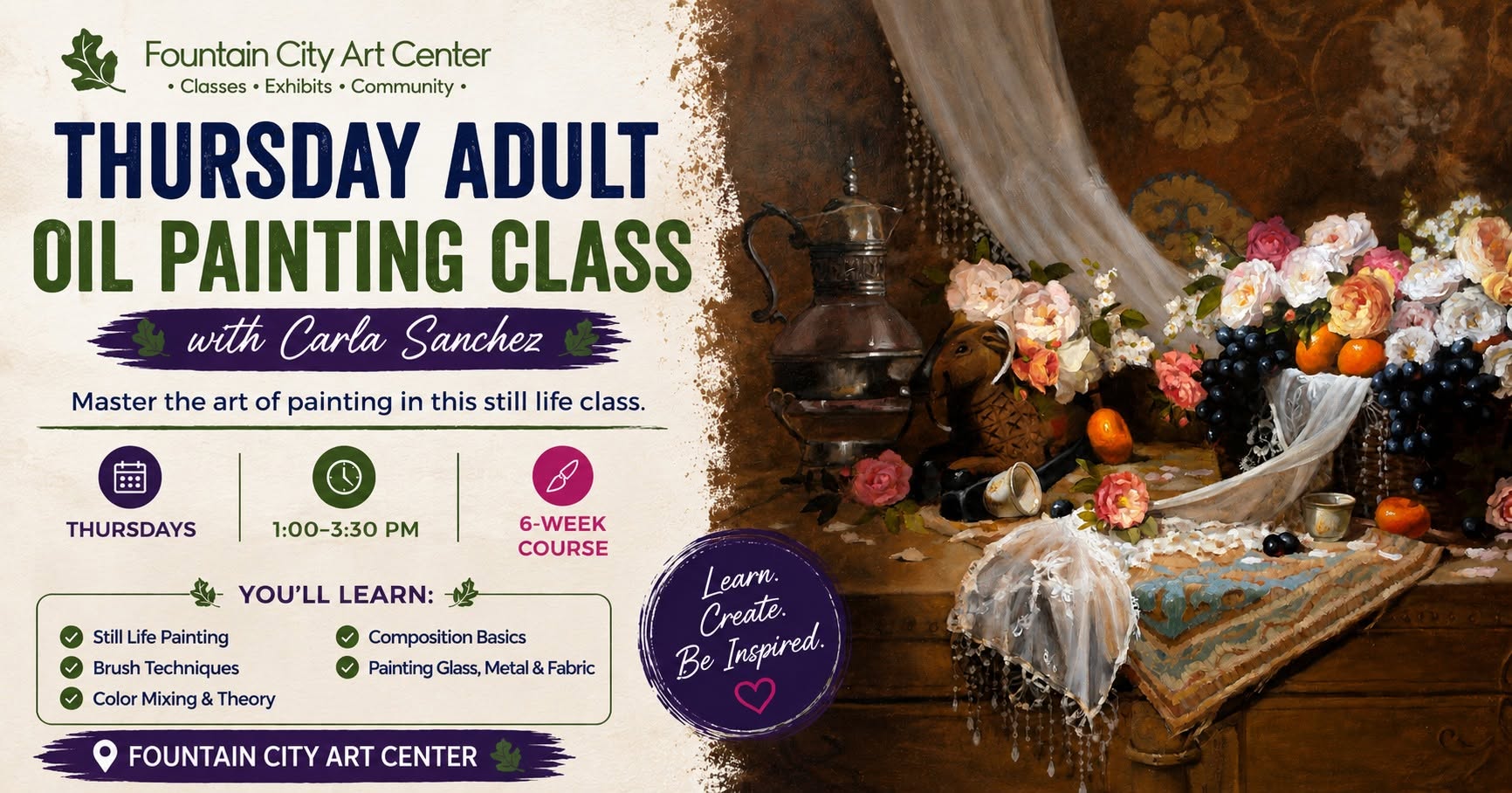 Thursday Adult Oil Painting with Carla Sanchez - August 6, 2026 1:00 - 3:00 PM