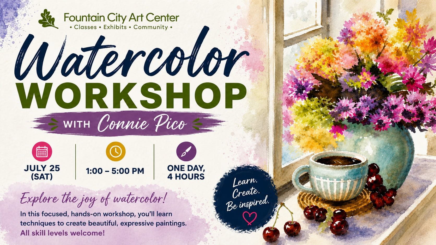 One Day Watercolor Workshop with Connie Pico (4 Hours) - Saturday, July 25, 2026 from 1:00 - 5:00 PM