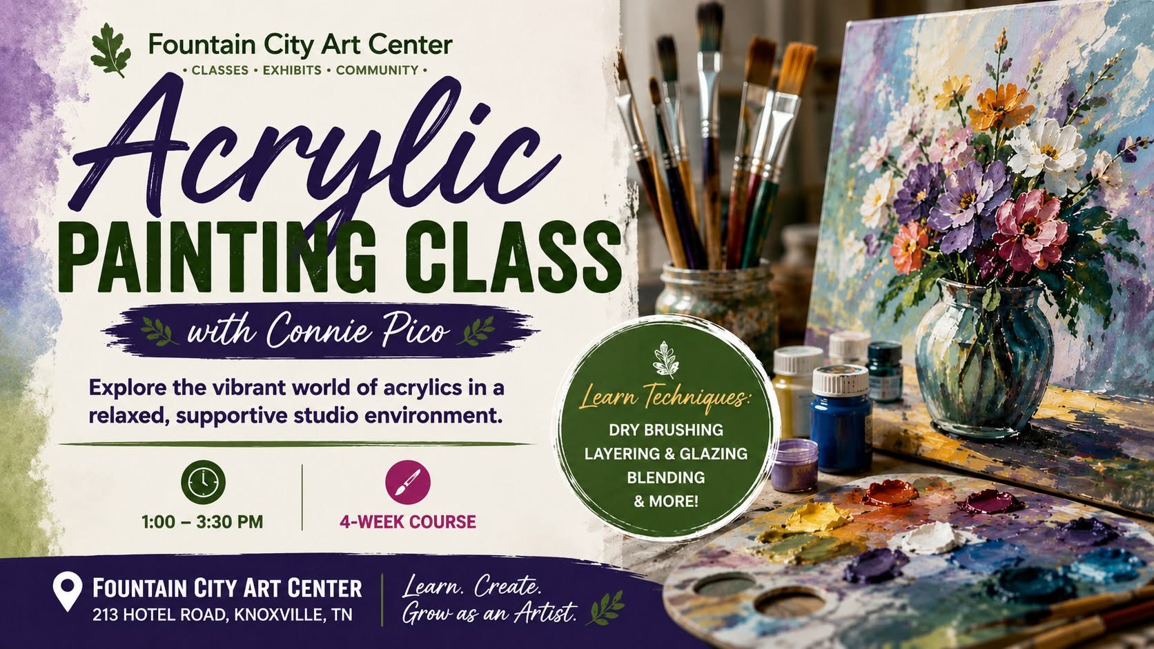Aug 5 (Wed), 1:00–3:30 PM — Acrylic Painting Class with Connie Pico