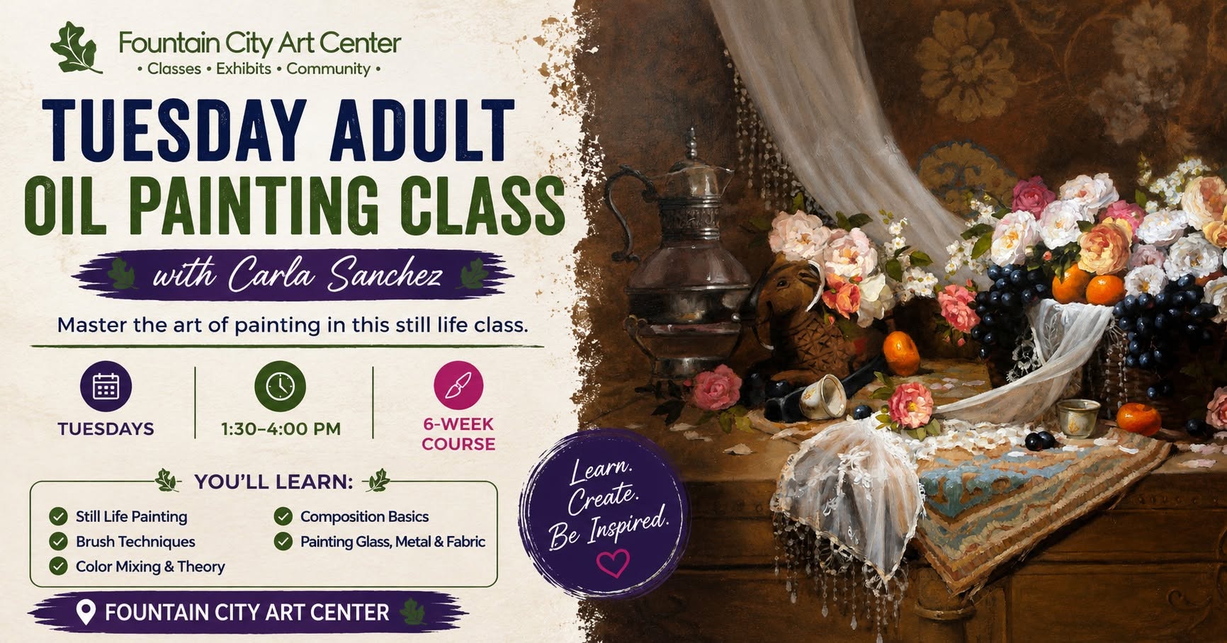 Tuesday Adult Oil Painting with Carla Sanchez - August 4, 2026 1:30 - 4:00 PM